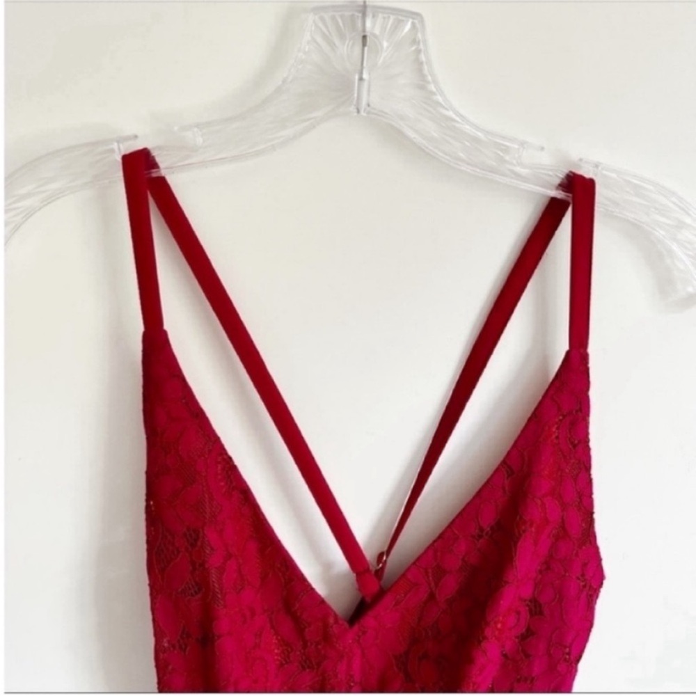 Lulu's Twirling Around skater dress wine red lace floral mini high neck - Picture 6 of 10